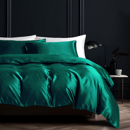 Satin Bettwäsche Set 135x200 Dunkelgrün 4-teilig Luxus