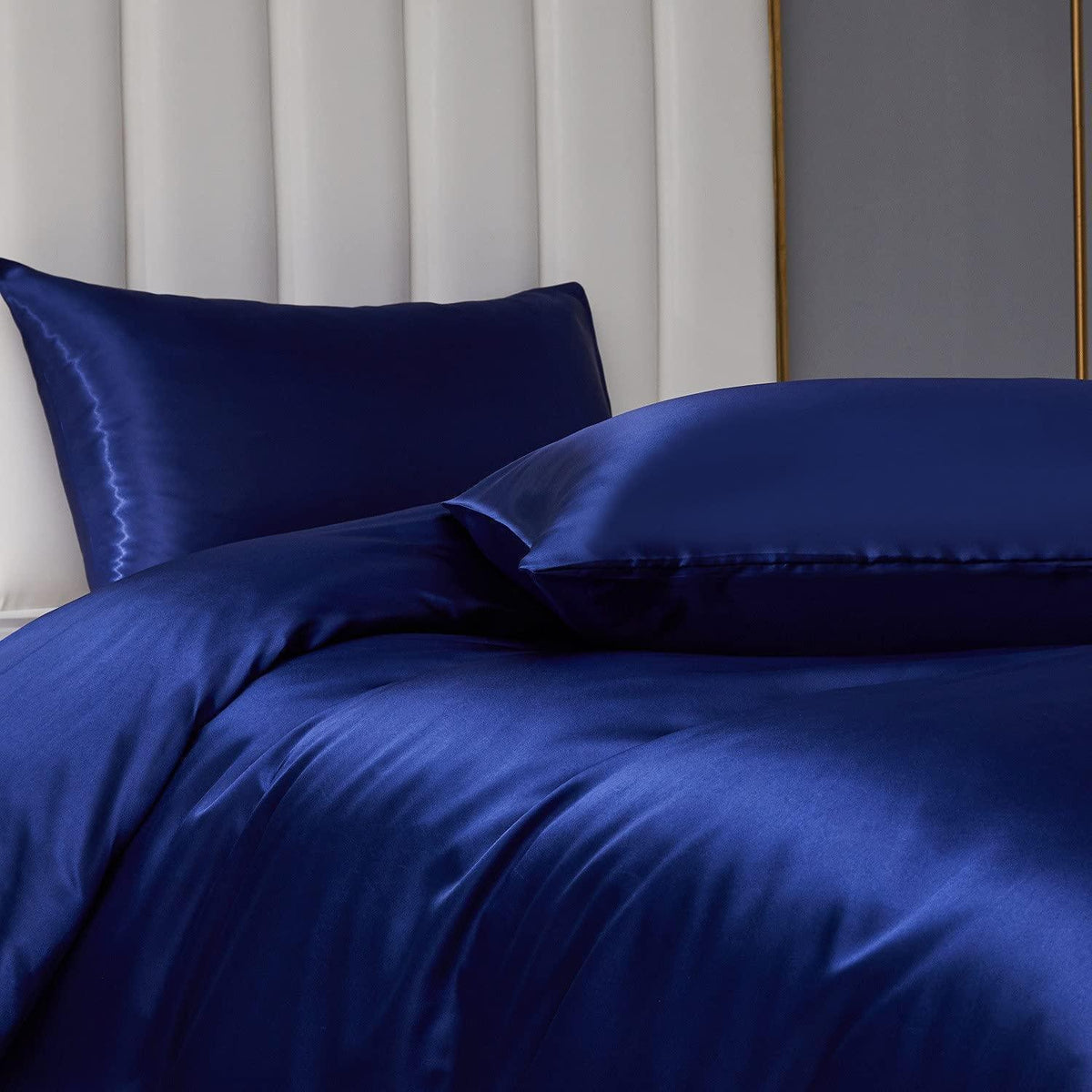 Satin Bettwäsche Set 135x200cm Blau – 4-teilig, Luxus & Weich