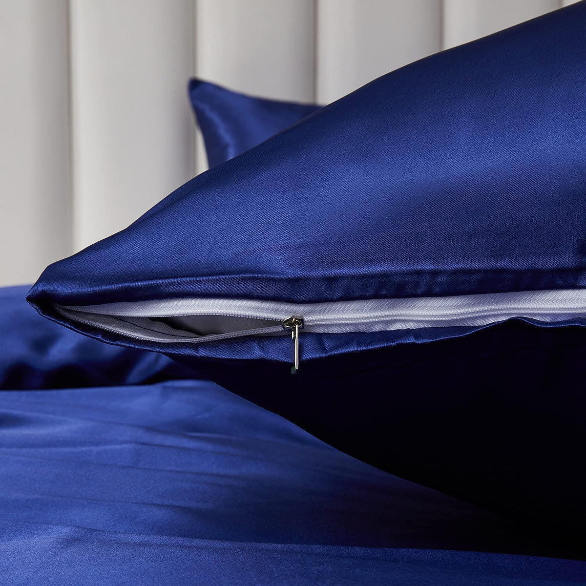 Satin Bettwäsche Set 135x200cm Blau – 4-teilig, Luxus & Weich