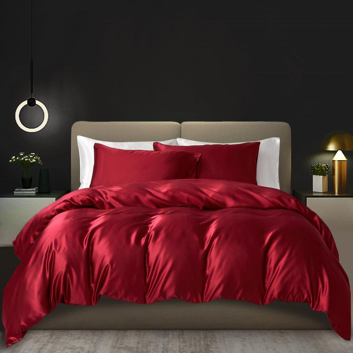 Satin Bettwäsche Set 135x200cm Rot – 4-teilig, Luxus & Weich