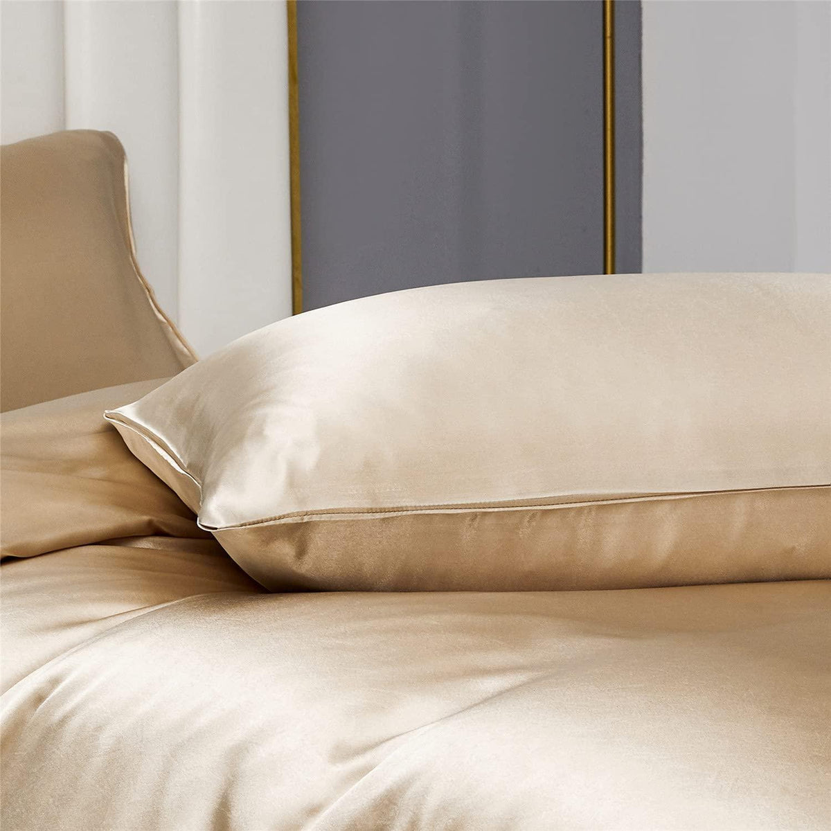 Satin Bettwäsche Set 200x200cm, 3-teilig, Gold, Luxus Gelb