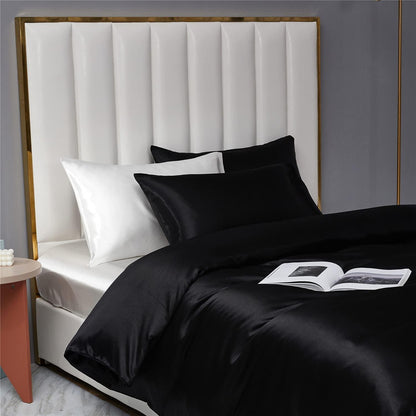 Satin Bettwäsche Set 135x200 cm Schwarz 4-teilig Luxus