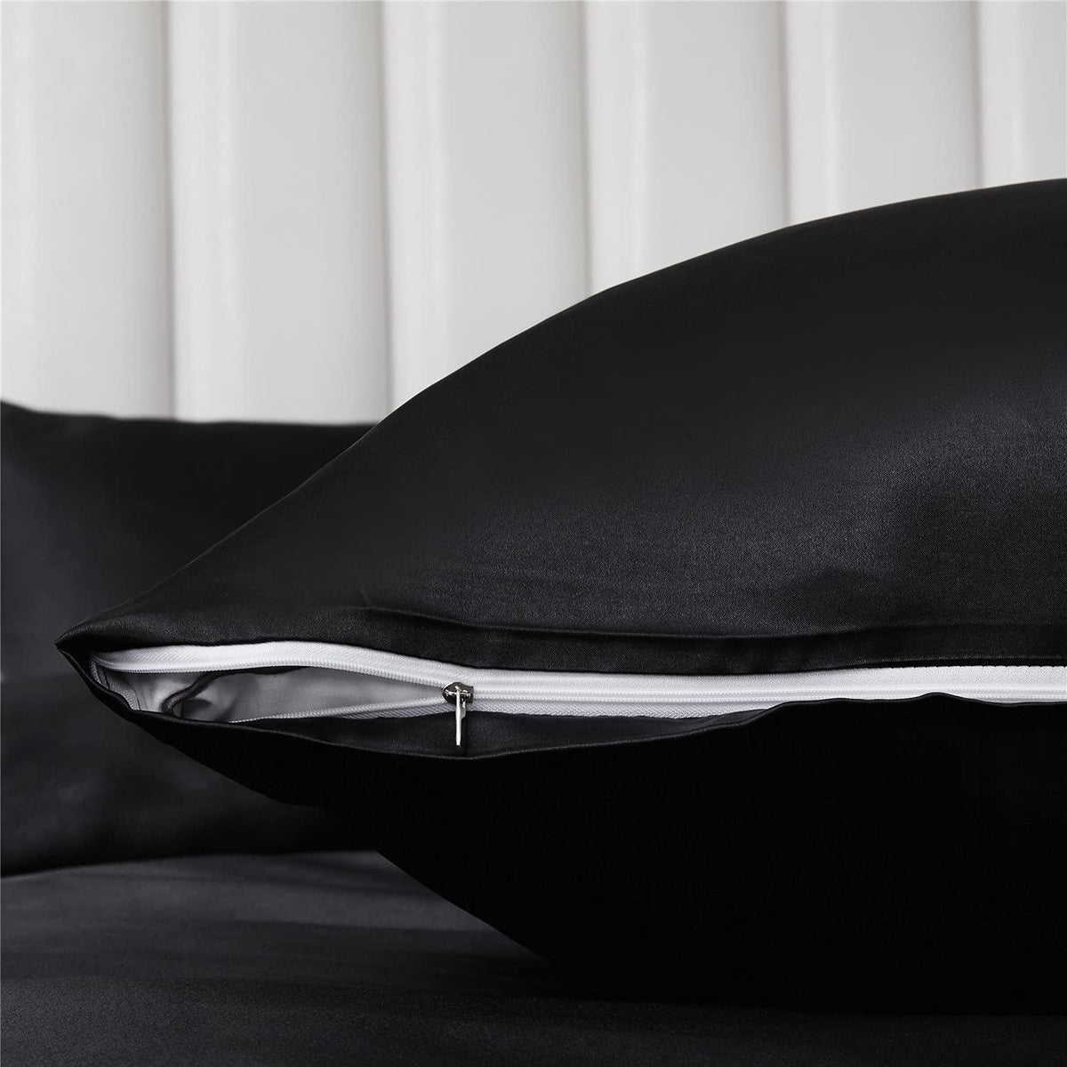 Satin Bettwäsche Set 135x200 cm Schwarz 4-teilig Luxus