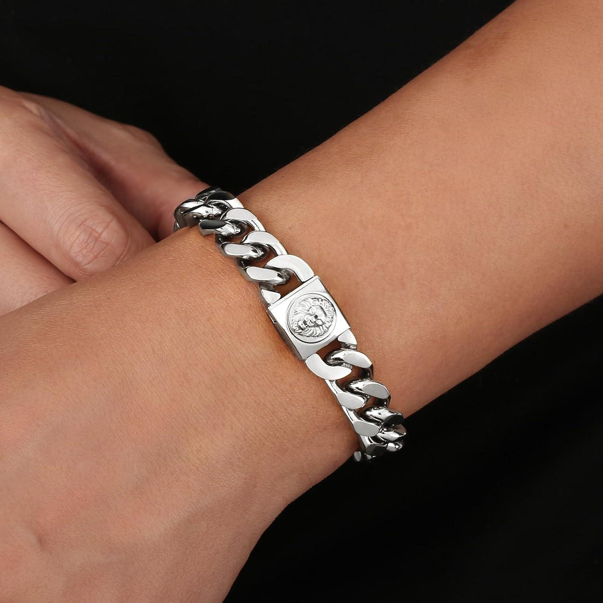 12mm Herren Armband mit Löwe/Totenkopf Verschluss, 18K Gold