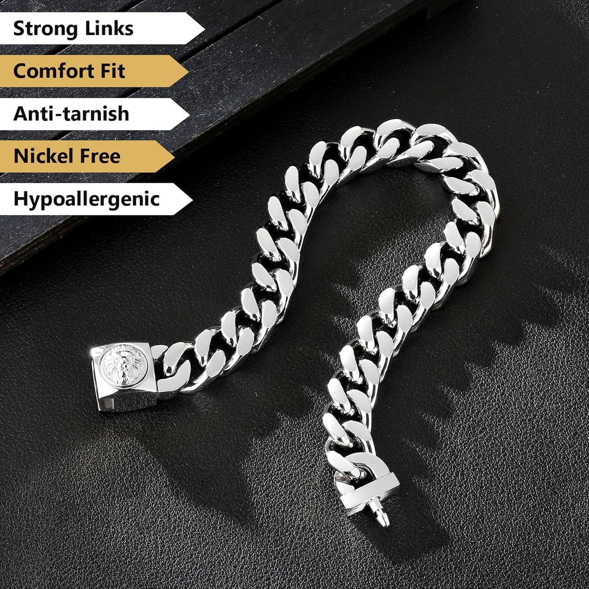 Hip Hop Herren Armband 18K Gold beschichtet Löwe Kopf Cuban Armband