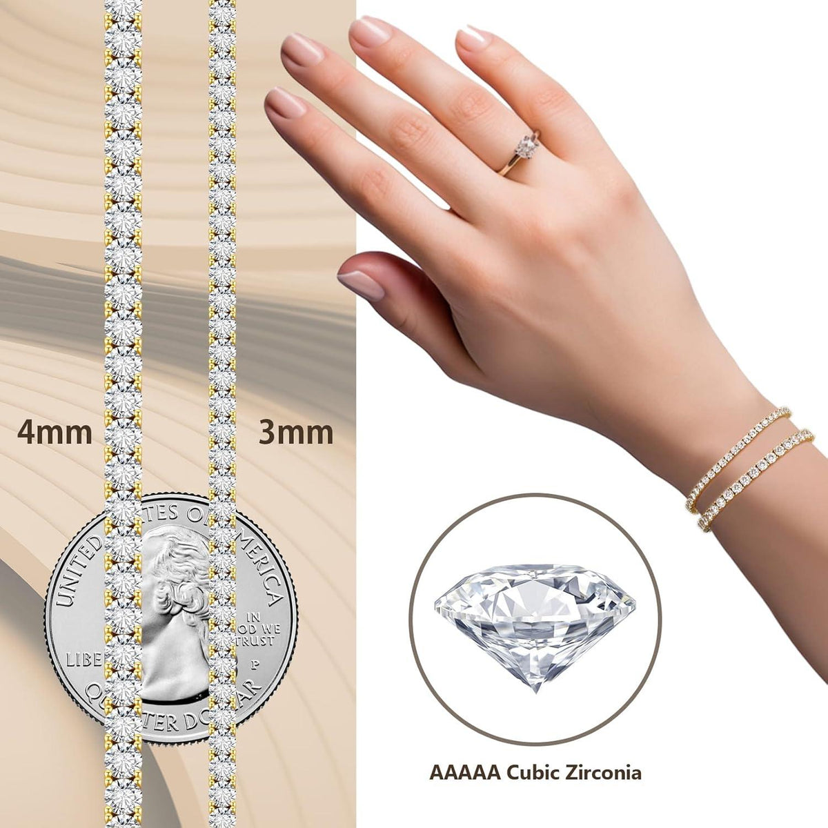 Tennisarmband Silber 925 Weißgold Zirkonia Kristall 4mm Iced Out 19cm