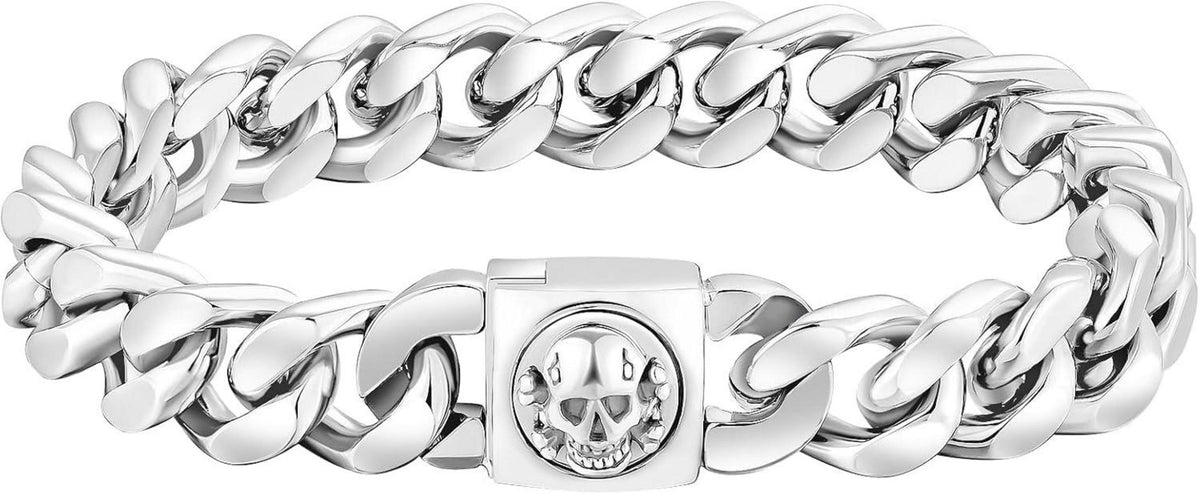 Herren Armband 12mm Löwe Totenkopf Verschluss Gold beschichtet