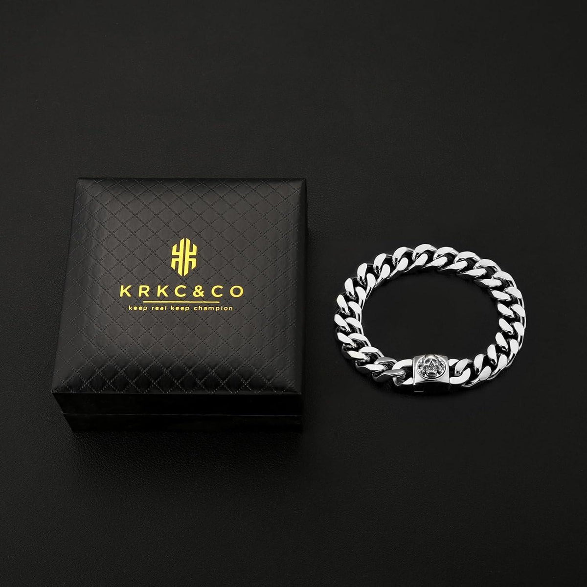 Herren Armband mit Totenkopf Verschluss, 18K Gold beschichtet 12mm