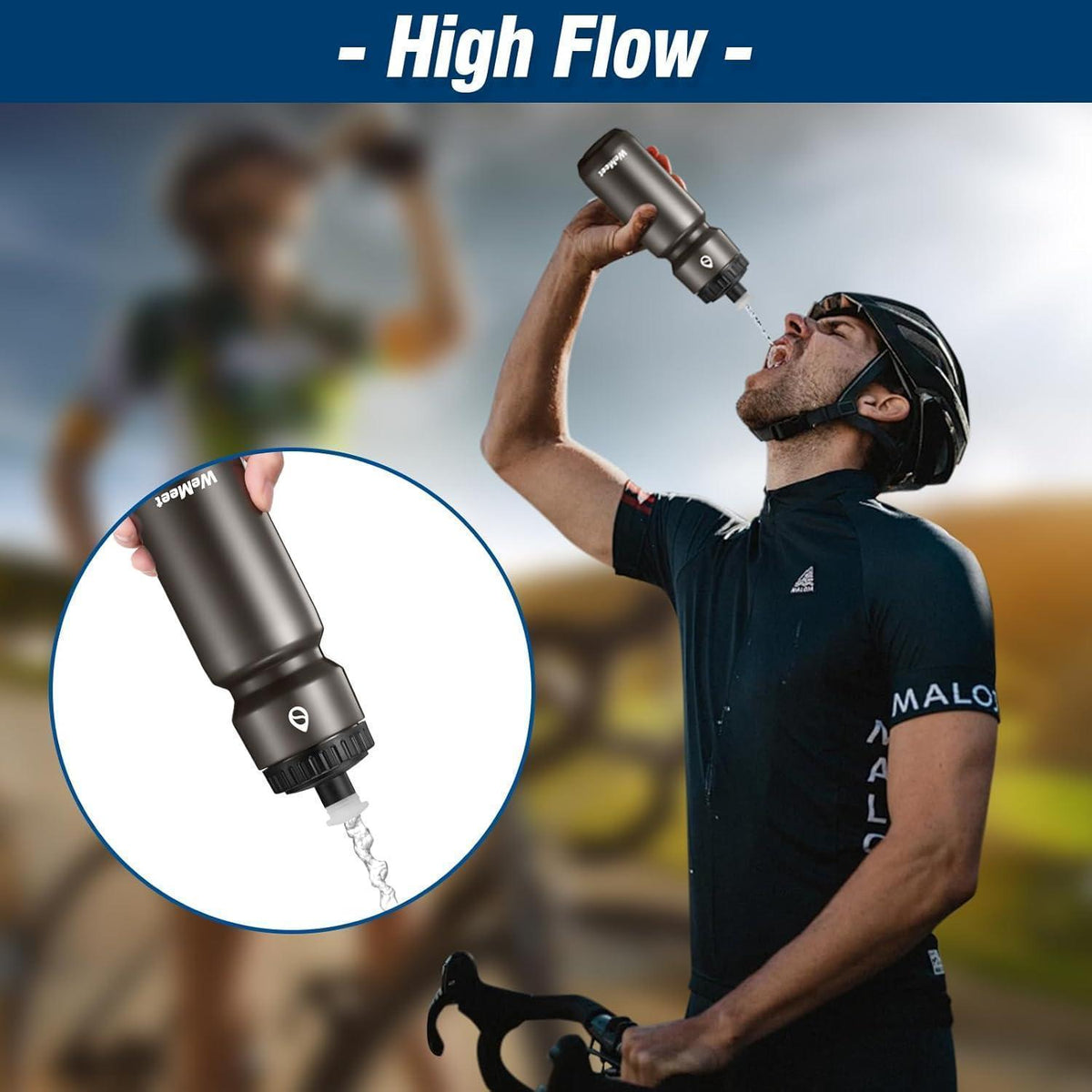Mountainbike Trinkflasche 2er-Pack, 700ml, BPA-frei, Schwarz & Rot Blau