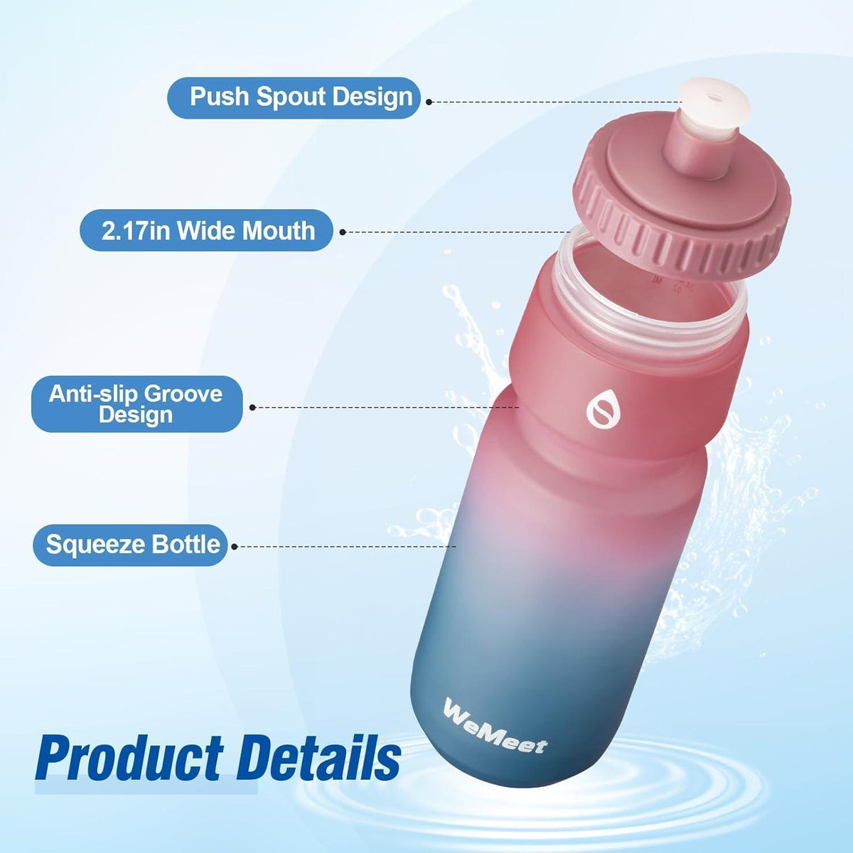 Mountainbike Trinkflasche 2er-Pack, 700ml, BPA-frei, Schwarz & Rot Blau
