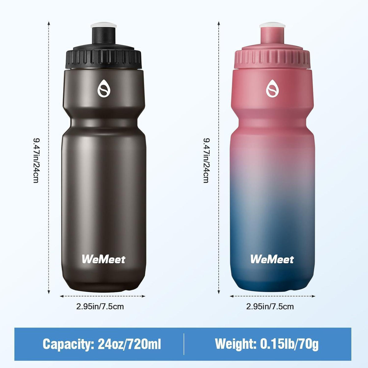 Mountainbike Trinkflasche 2er-Pack, 700ml, BPA-frei, Schwarz & Rot Blau