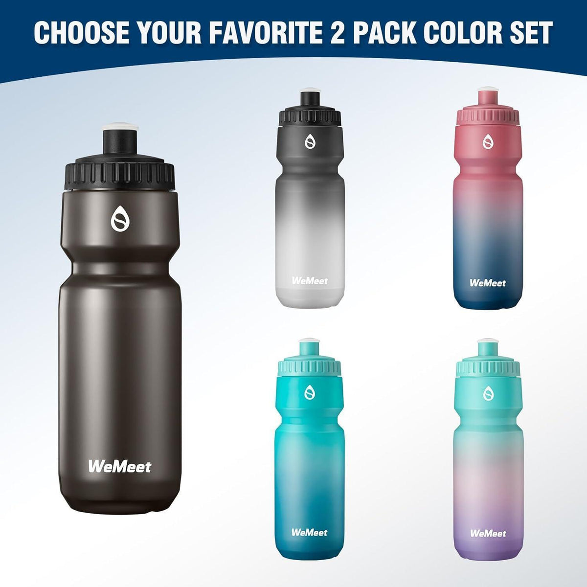 Mountainbike Trinkflasche 2er-Pack, 700ml, BPA-frei, Schwarz & Rot Blau