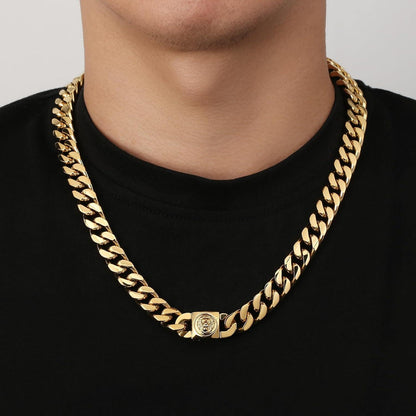 Herren Panzerkette mit Löwe-Totenkopf Verschluss, 18K Gold