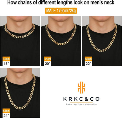 Herren Panzerkette 12mm mit Löwe Totenkopf Verschluss 18K Gold plattiert