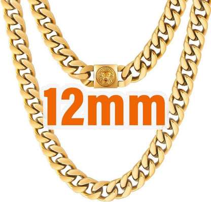 Herren Panzerkette 12mm mit Löwe Totenkopf Verschluss 18K Gold plattiert