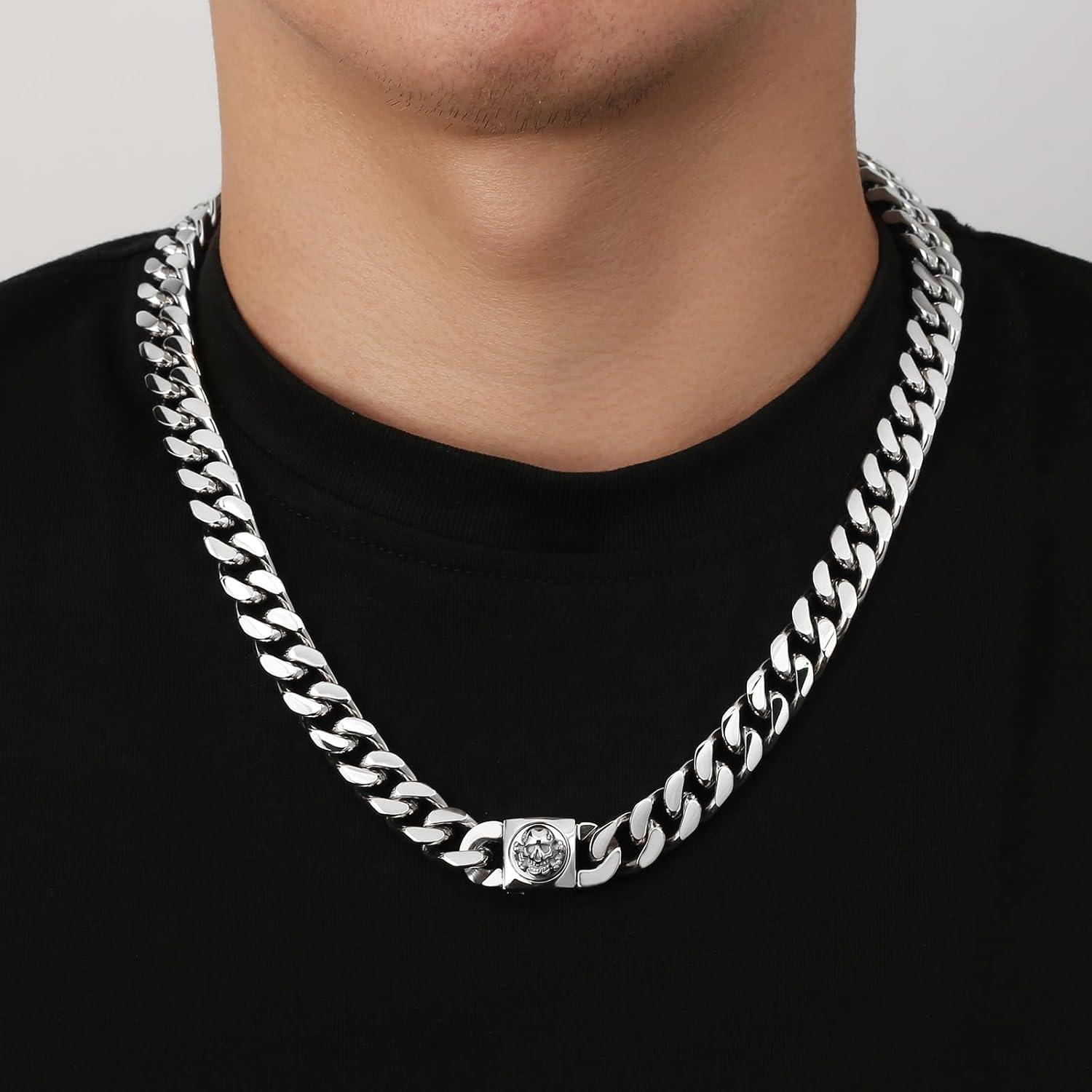 12mm Herren Panzerkette mit Totenkopf Verschluss, 18K Gold