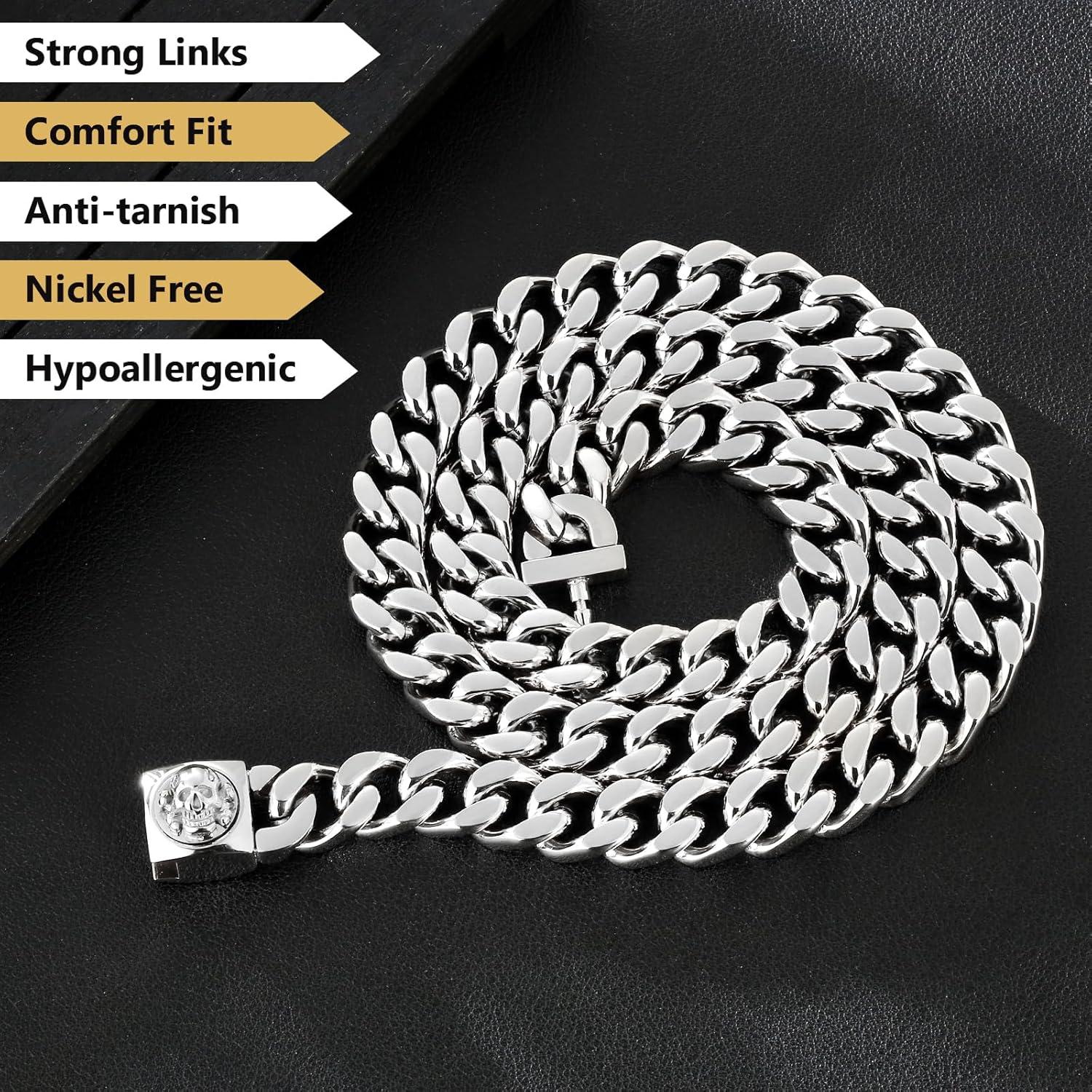 12mm Herren Panzerkette mit Totenkopf-Verschluss, Gold