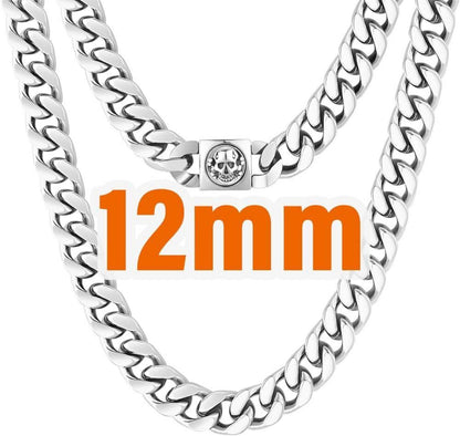 Herren Panzerkette 12mm Totenkopf-Verschluss Gold plattiert Cuban Chain