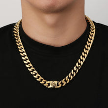 Herren 12mm Gold Panzerkette mit Löwe/Totenkopf