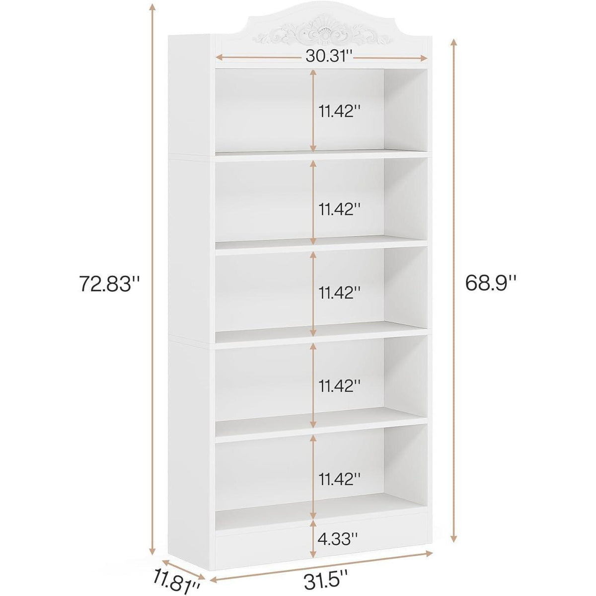 Gewölbtes Bücherregal 5-Stöckig Weißes Standregal