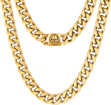 12mm Herren Panzerkette Gold Cuban Link Chain mit Totenkopf-Verschluss