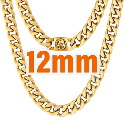 Herren Panzerkette mit Löwe Totenkopf 18K Gold plattiert 12mm 61cm