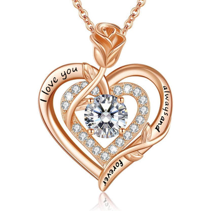 Moissanite Halskette Damen Silber 925 Herz Anhänger Roségold