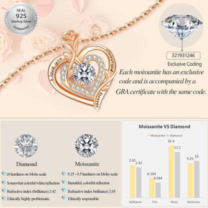 Moissanite Halskette Damen Silber 925 Herz Anhänger Roségold