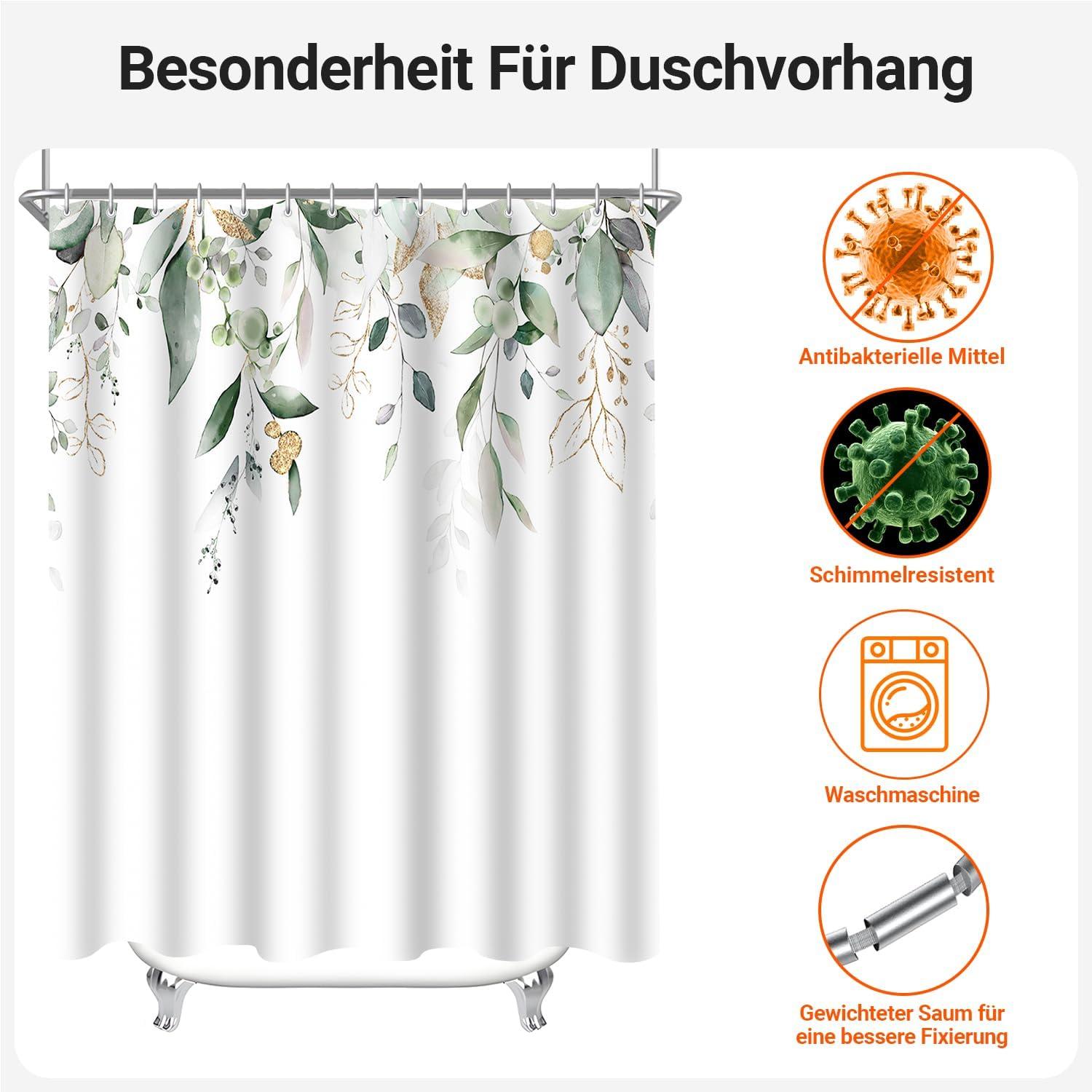 Lerores Duschvorhang 100x180cm Goldene Blätter Saum Antischimmel Textil
