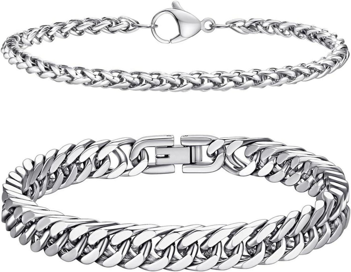 LOCCY Silber Edelstahl Herren Panzerkette Armband 4/6mm