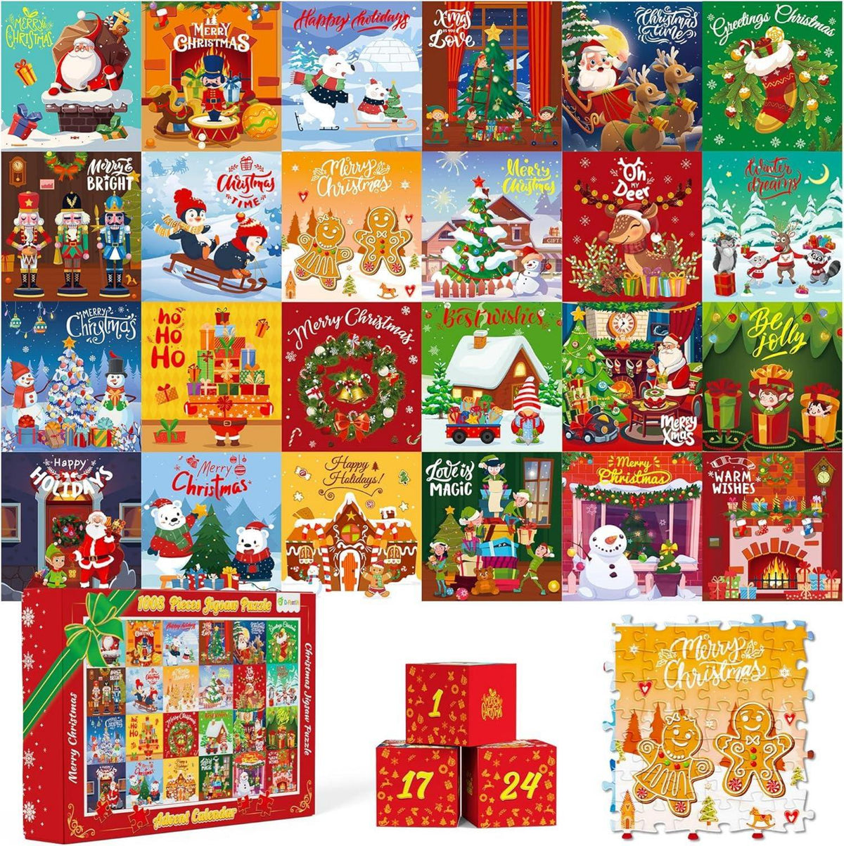 Weihnachtspuzzle Adventskalender mit 1008 Teilen für Kinder