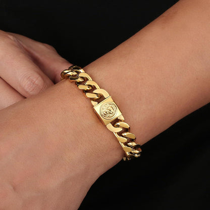Herren Armband Löwe Kopf Verschluss 18K Gold beschichtet