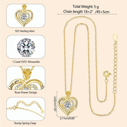 Moissanite Halskette 1 Karat Diamant Damen Silber Herz Rose