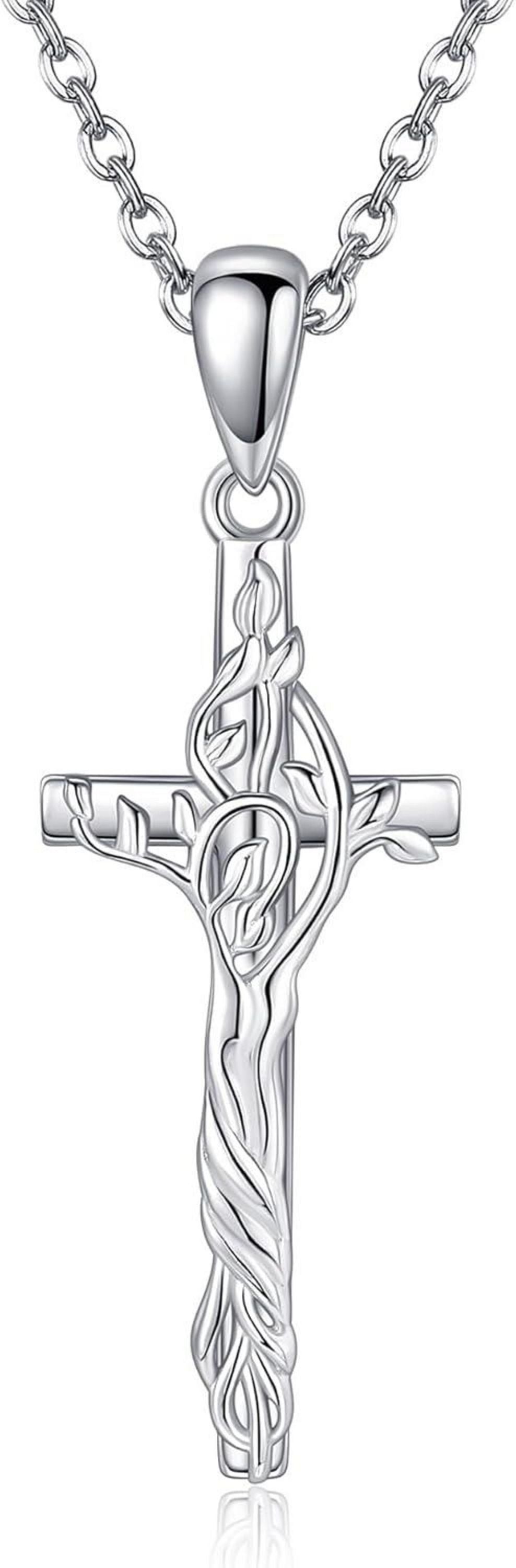 Kreuz Halskette Sterling Silber Baum des Lebens Anhänger 925