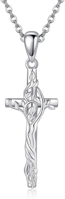 Kreuz Halskette Sterling Silber Baum des Lebens Anhänger 925