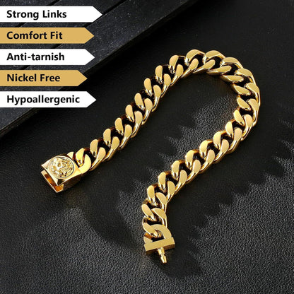 Hochwertiges 12mm Gold Cuban Armband mit Totenkopf-Verschluss, Männer