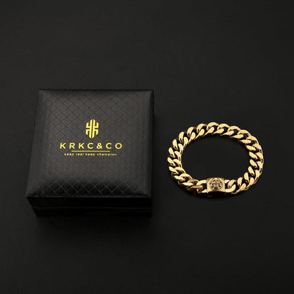 Herren Armband mit Löwe Kopf/Totenkopf Verschluss 18K Gold beschichtet