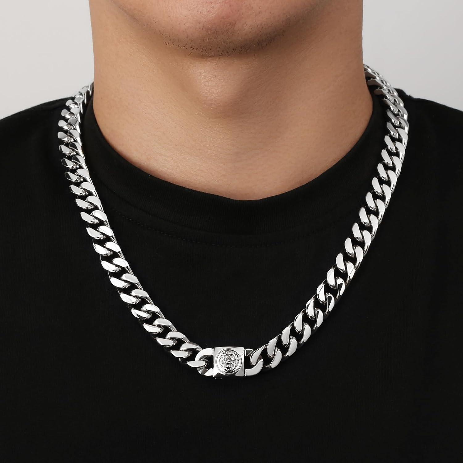 Herren Panzerkette Löwe Totenkopf Gold 18K Cuban Link Chain