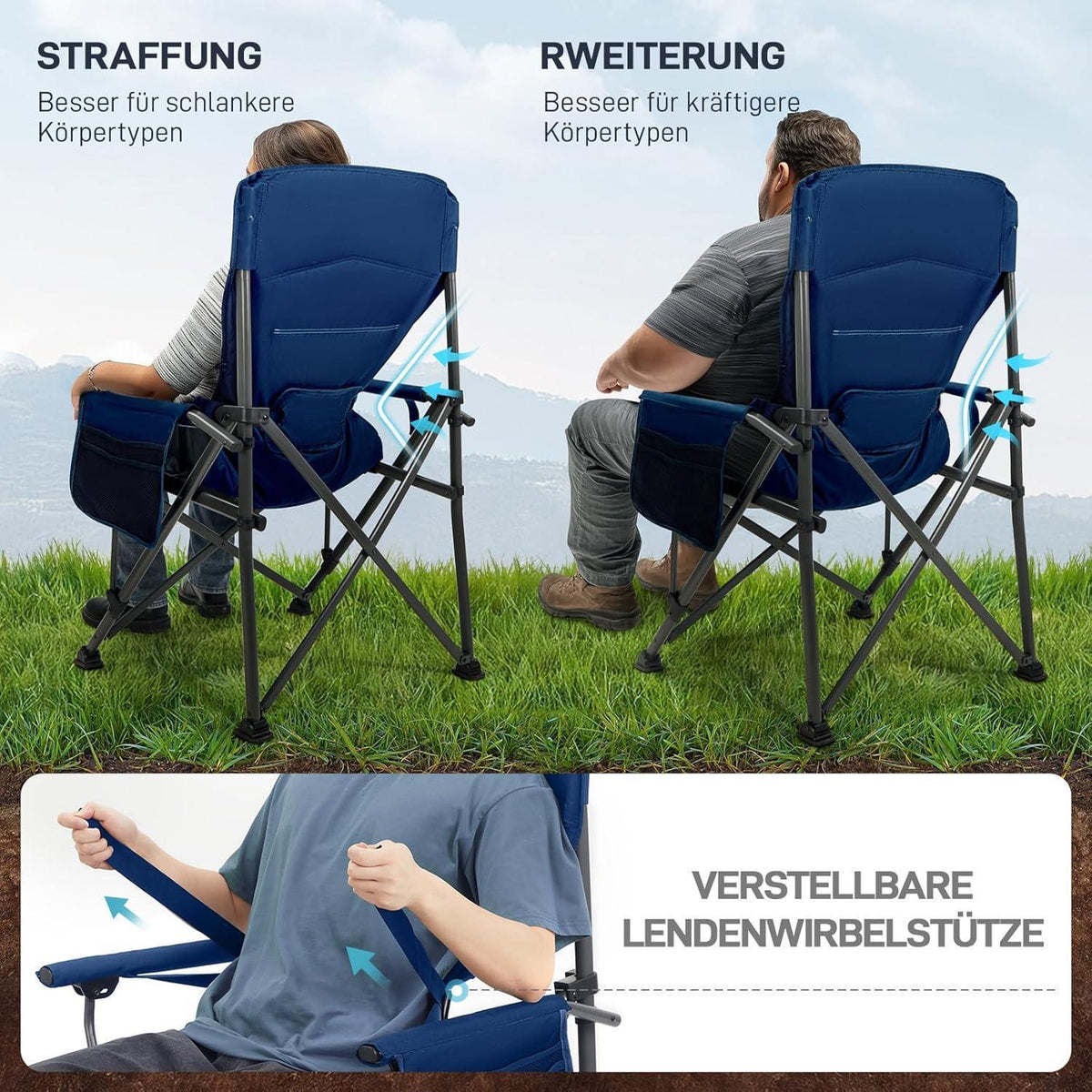 XL Campingstuhl faltbar 230kg belastbar mit Getränkehalter Blau