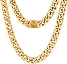 KRKC&CO Herren Panzerkette Löwe Totenkopf 18K Gold Cuban Link Chain
