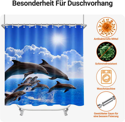 Duschvorhang Delphin 100x180cm Antischimmel Wasserabweisend 7 Ösen