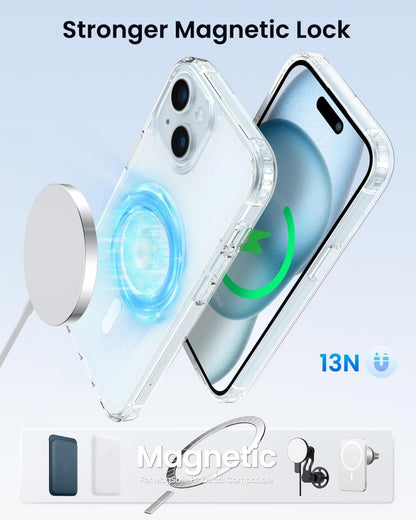 ORNARTO iPhone 15 Hülle transparent - stoßfeste 6,1 Zoll Schutzhülle MagSafe