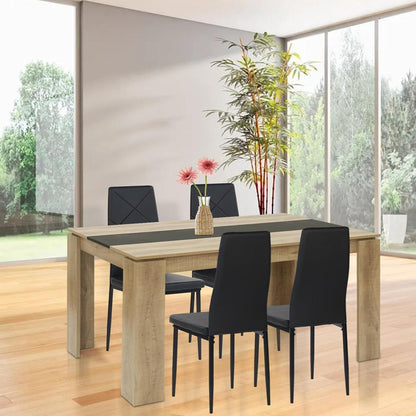 Esszimmergruppe 4er Set: Holztisch (160x80cm) & 4 Schwarz Stühle