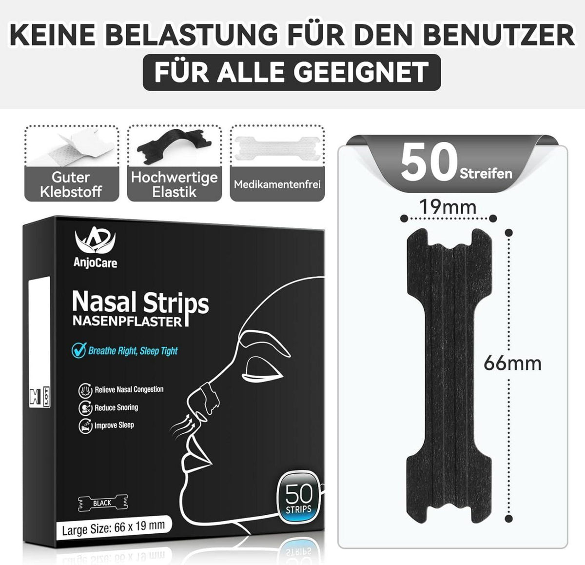 Nasenpflaster 50 Stück Anti Schnarch Nasenstreifen gegen