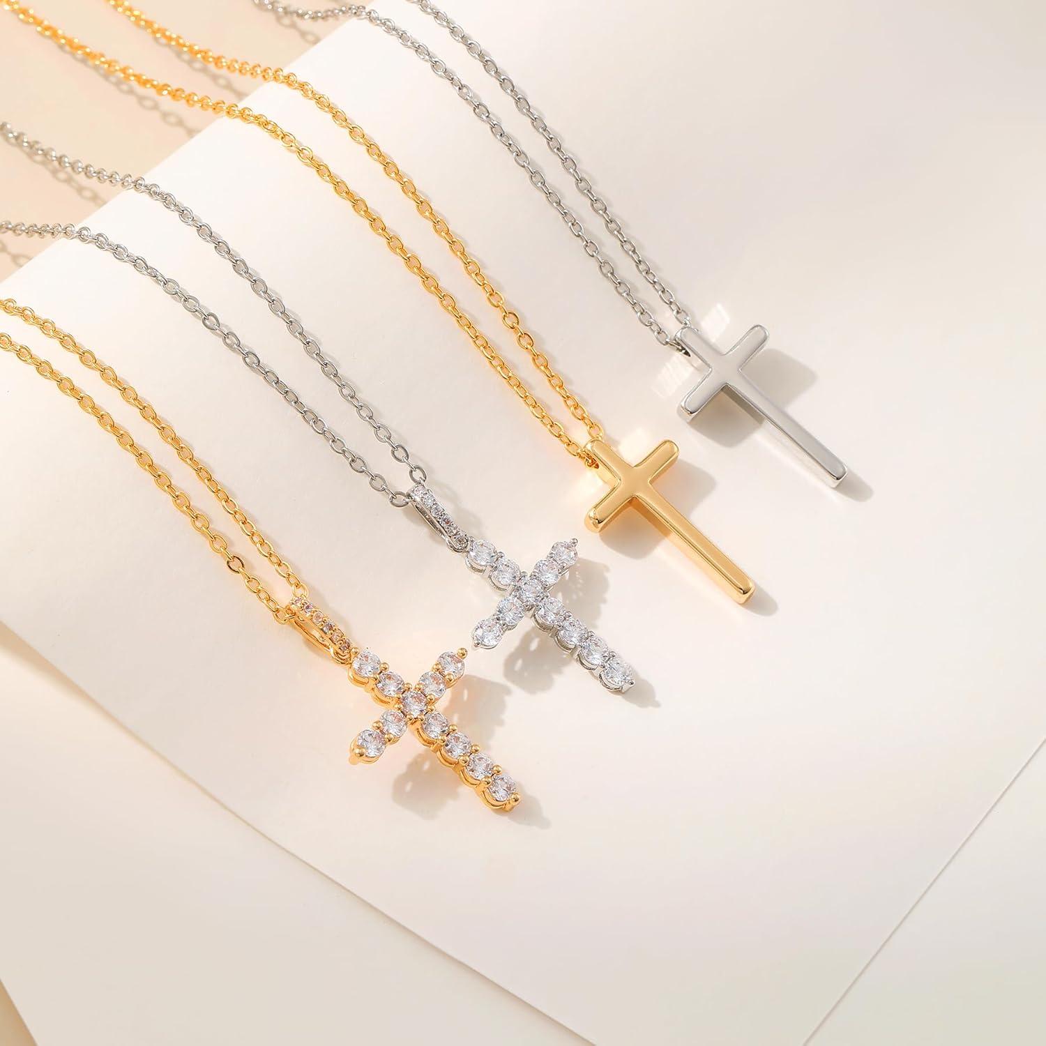 Damen Kreuzkette Silber Halskette mit Anhänger CZ-Silber