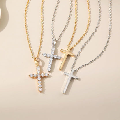 Damen Kreuz Halskette Silber Anhänger Gold Kette CZ Silver