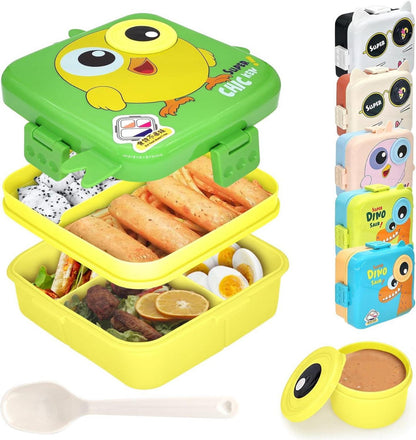 Brotdose mit Fächern und Besteck für Kinder, auslaufsicher, BPA-frei