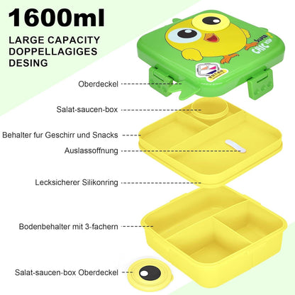 Brotdose mit Fächern und Besteck für Kinder, auslaufsicher, BPA-frei