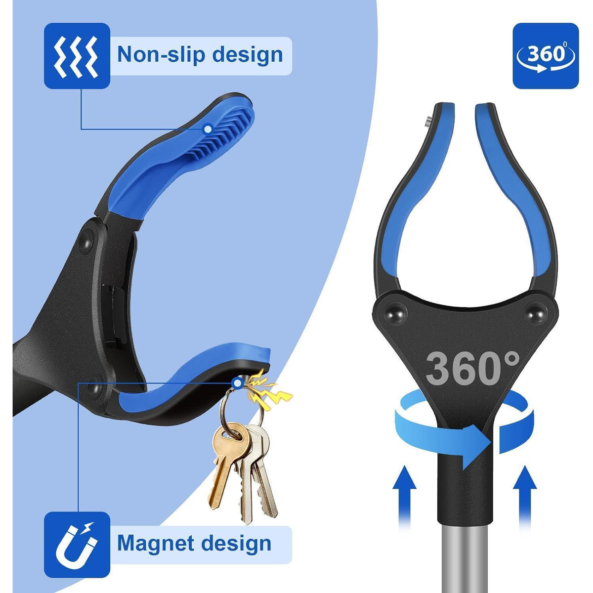 91cm Greifzange faltbar mit Magnet, drehbar, blau