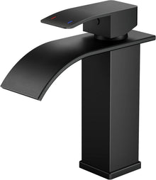 FORIOUS Wasserhahn Schwarz Wasserfall Waschtischarmatur 110mm Höhe